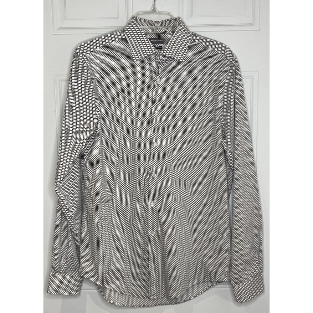 Van Heusen Flex Slim Fit Stretch Dress Shirt Men's 15-15.5 34/35 White Gray
